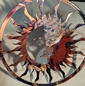 Sun Moon Rays 15" Laser Cut Metal Wall Mount Art Home Decor Boho Cottagecore